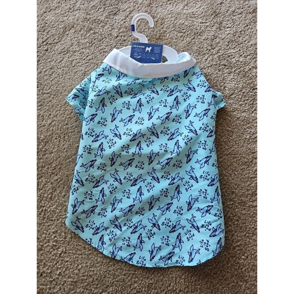 Life Is Good Seafoam Dog Button-Up Shirt Whale Print XL